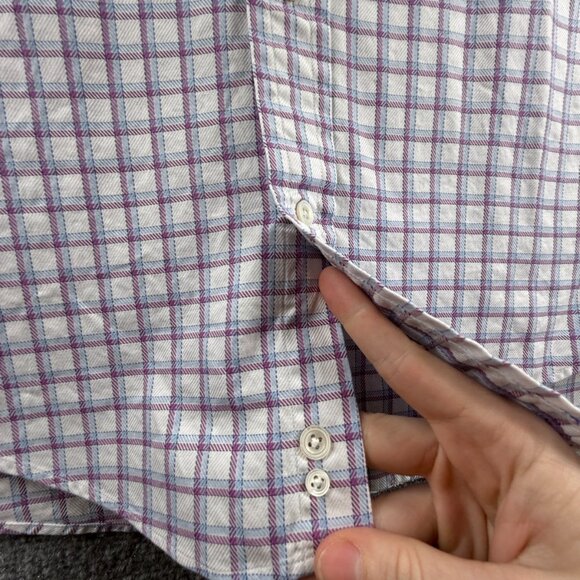 Faconnable Blue Purple USA Cotton Check 15.5 Pocket Long Sleeve Shirt Men Woven - Picture 10 of 14